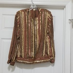 brown cream long sleeve shiny vintage blous